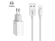 Mcdodo nab�je�ka 220V, 2x USB, 2.4A, Lightning kabel, 1m, b�l�